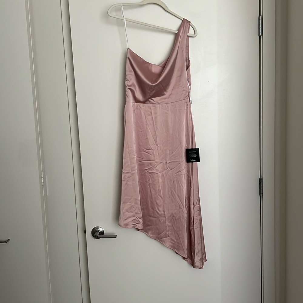 Pink Satin Assymetrical Wedding Guest Dress